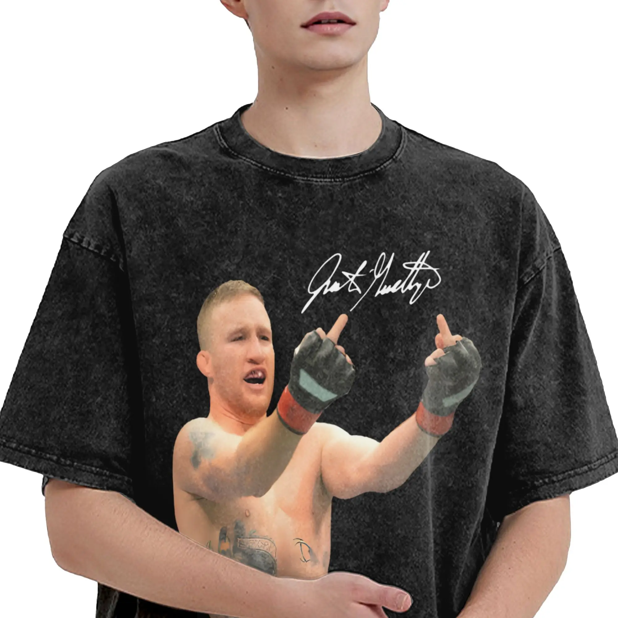 Фото Футболка Justin Gaethje The Highlight в стиле хип-хоп, 100% хлопок, оверсайз, винтажная, для мужчин и женщин, уличная одежда №2