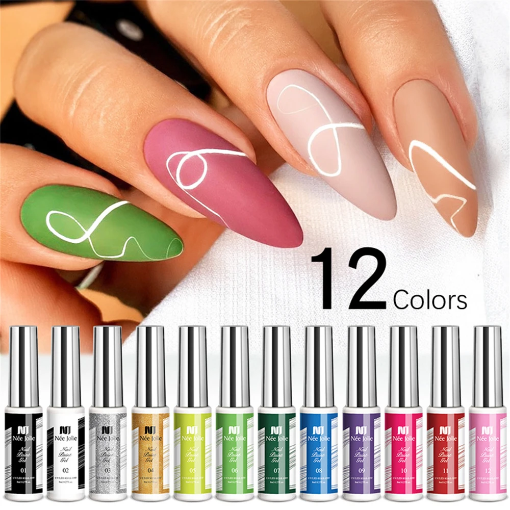 

12 Colors 8ml Gel Nail Art Line Polish For UV Paint Nails Drawing Polish DIY Painting Varnish Liner Gel Manicure Pulling Gel