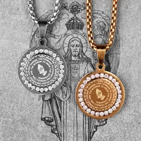 rhinestone prayer long men necklace pendant chain punk for boyfriend male 316l stainless steel jewelry creativity gift wholesale