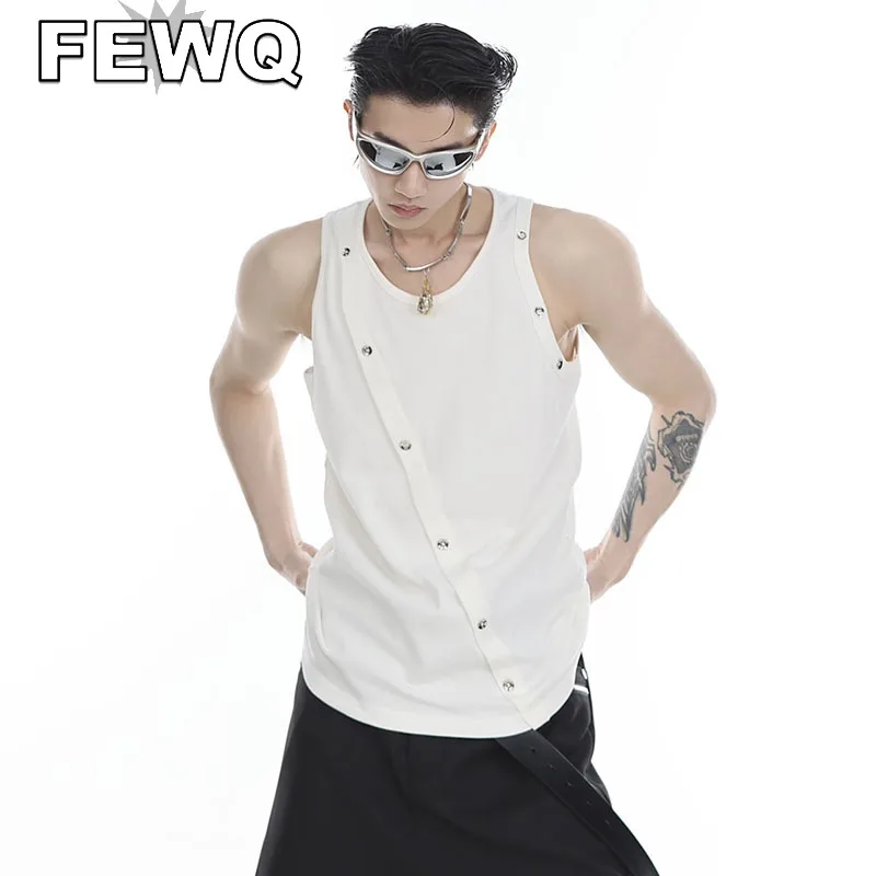 

Майка FEWQ мужская Трикотажная, металлическая Асимметричная однотонная, без рукавов, круглый воротник, нишевой дизайн, жилет 9A8056