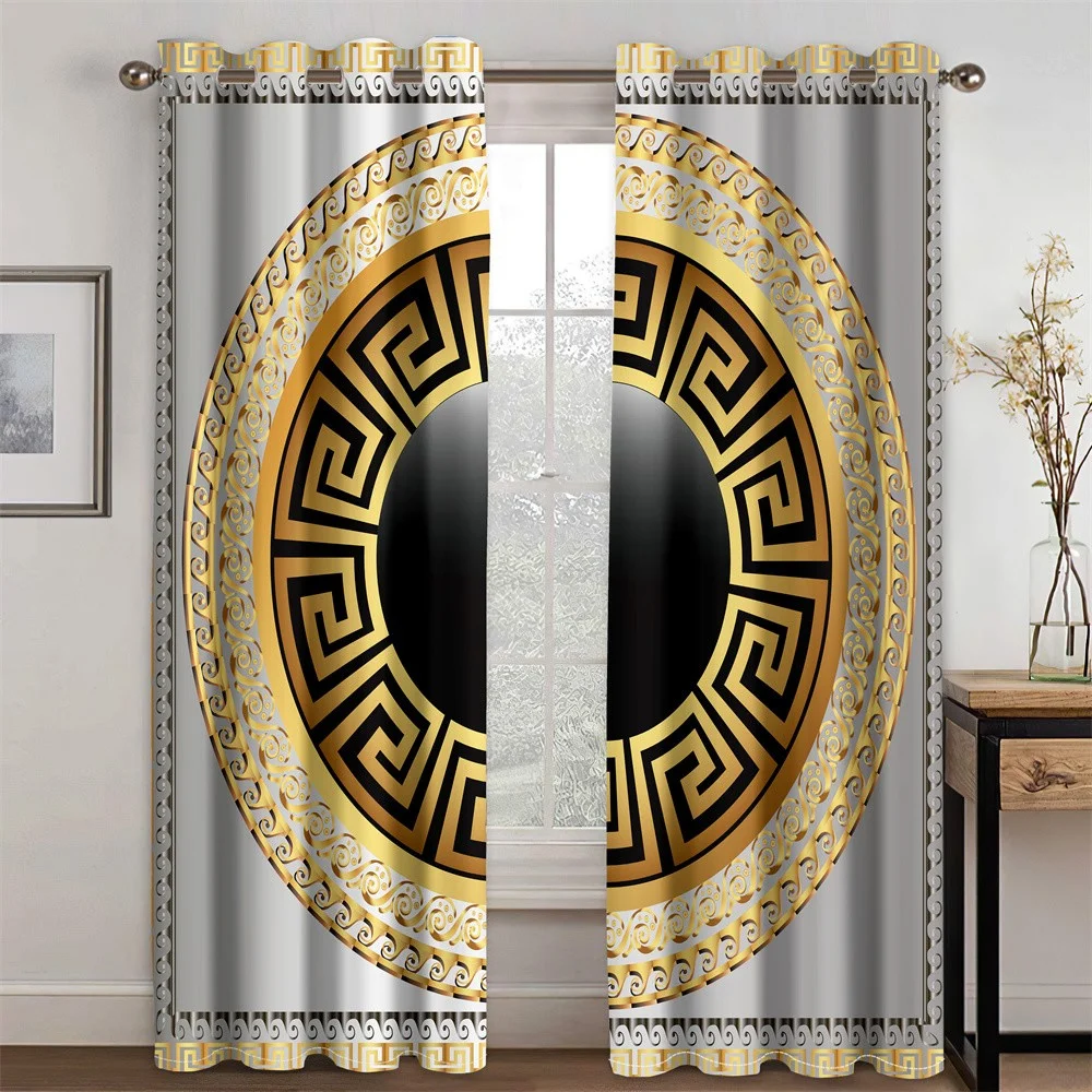 

Thick 2Pieces 90% Shading Luxury Black Gold Advanced Blackout Window Curtains For Bedroom Living Room Bathroom Kicthen Door Hall