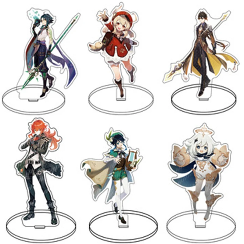 

Anime Genshin Impact Diluc Venti Klee Keqing Qiqi Acrylic figure Stand Model Plate Desk Decor Standing Sign Keychain Stand Gifts