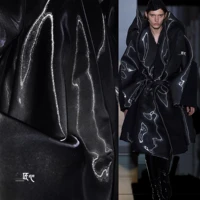 reflectivesuper bright crystal blackreflective silk satin fabric down jacket suit trench coat designer fabric