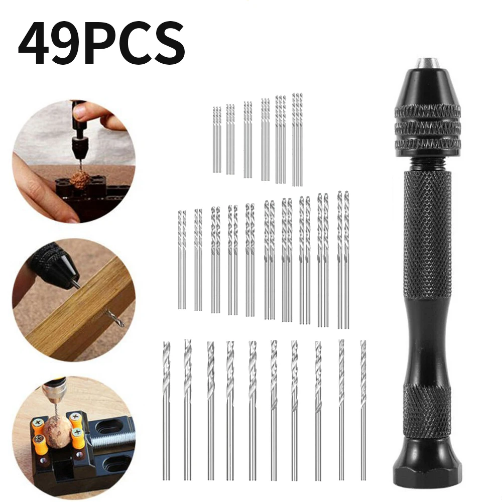

49PCS New Mini Micro Aluminum HSS Hand Drill Bits Set Manual Carving Drilling Tool High Speed Steel Woodworking Cork Drill Bit