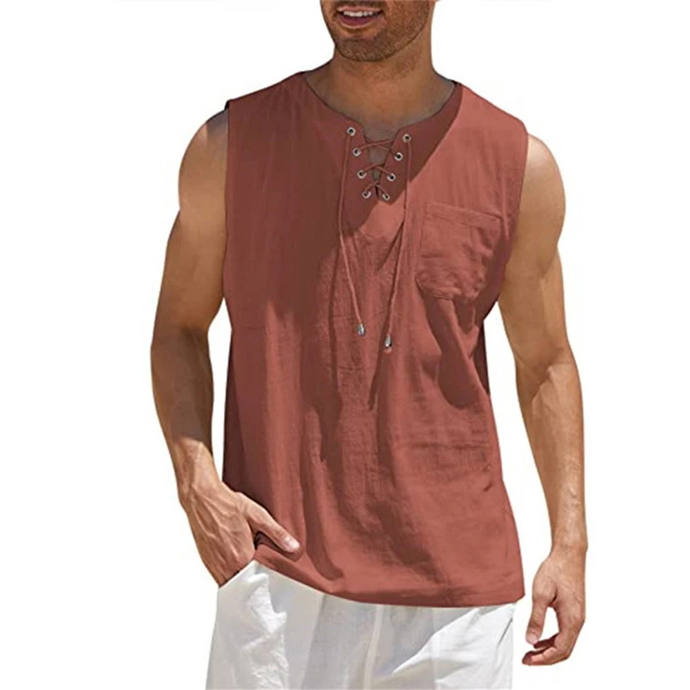 

Male Mens T-Shirts Linen Vintage M-3XL Men\\'s Muscle Plain Sleeveless Slim Street Streetwear Summer T-Shirt 2023