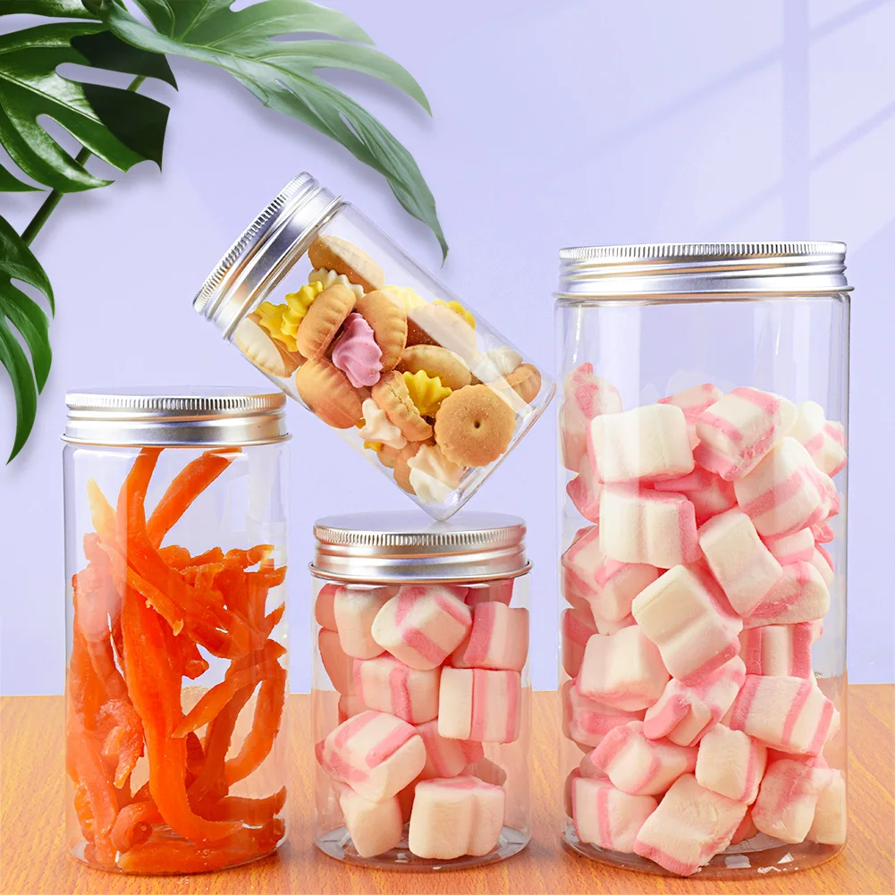 

10PCS Plastic Empty Bottles Food Cans Seasoning Containers With Aluminum Lids 200/305/436/630/980/1082/1430ML Transparent Jars