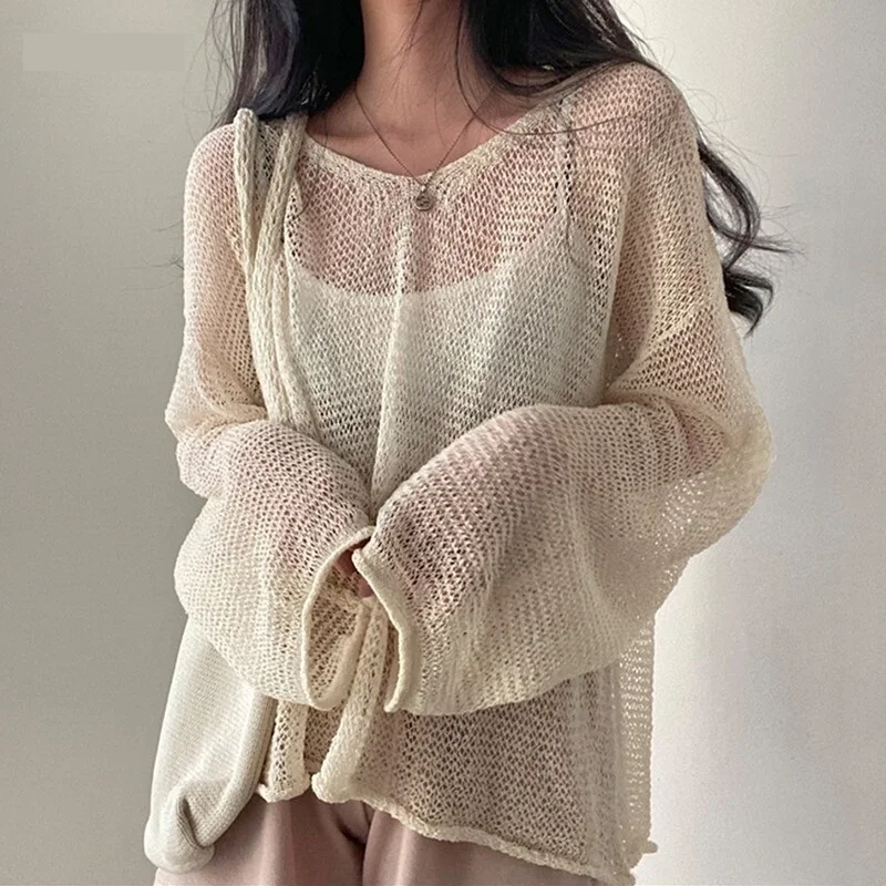 

Y2K Lazy Style Full Sleeves Jumpers Tops Hollow Out Sexy Women Fashion Casual Streetwear Chic Femme Sweaters Pullovers