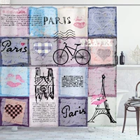 paris shower curtain grunge textured retro collage of paris with famous object eiffel tower europe theme cloth fabri
