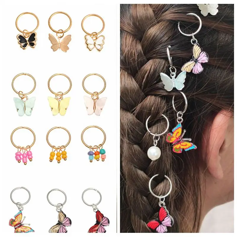 

6Pcs Butterfly Star Pendant Hair Clip For Women Braid Trendy Metal Hair Rings DIY Western Style Hair Accessories Girls Headdress