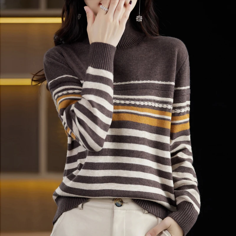 Кашемировый свитер Женский пуловер с высоким воротником модный вязаный женский