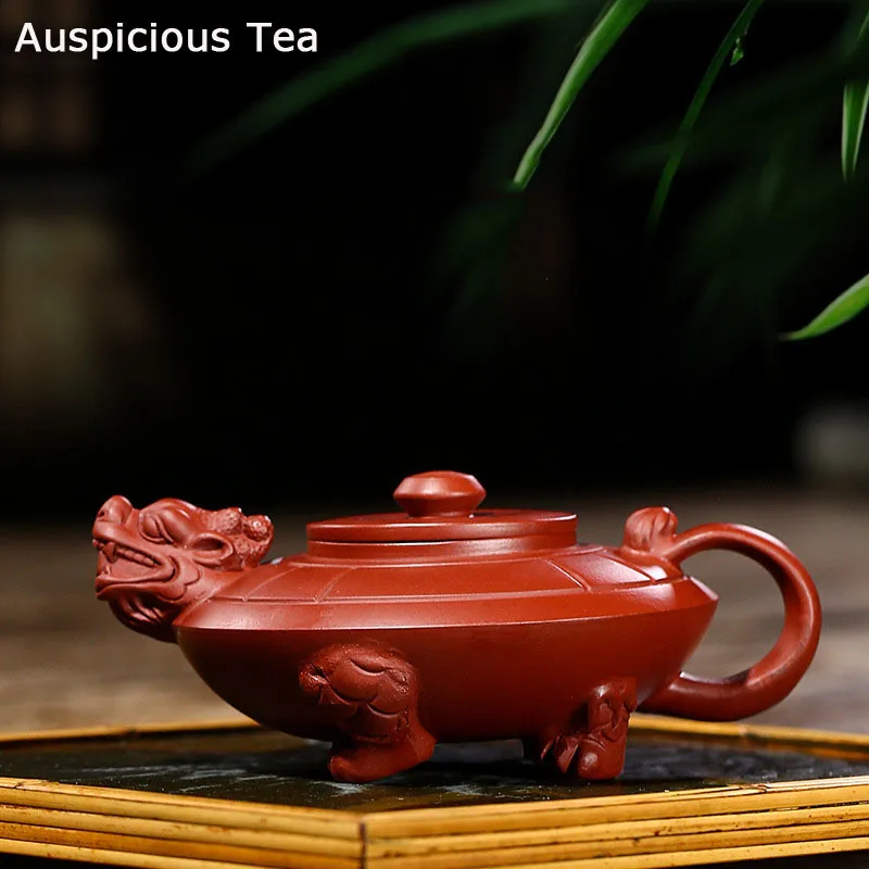 180ml Creative Yixing Raw Ore Dahongpao Hand Carved Dragon Turtle Purple Clay Teapot Household Chinese Kung Fu Teaset Customized