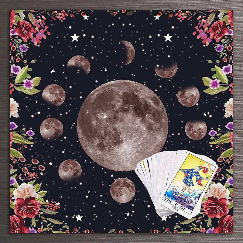 

Moon phase flower Tarot tablecloth Astrology witchcraft Divination Altar Cloth Alter Cloth Decor Tablecloth Board Game Card Pad
