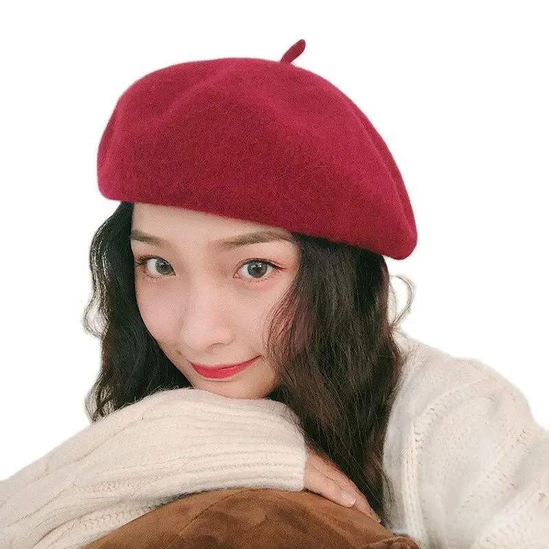 

Women's solid wool berets hat Winter simple designer artist french cap Woolen cap Thick warm Pumpkin hats gorros