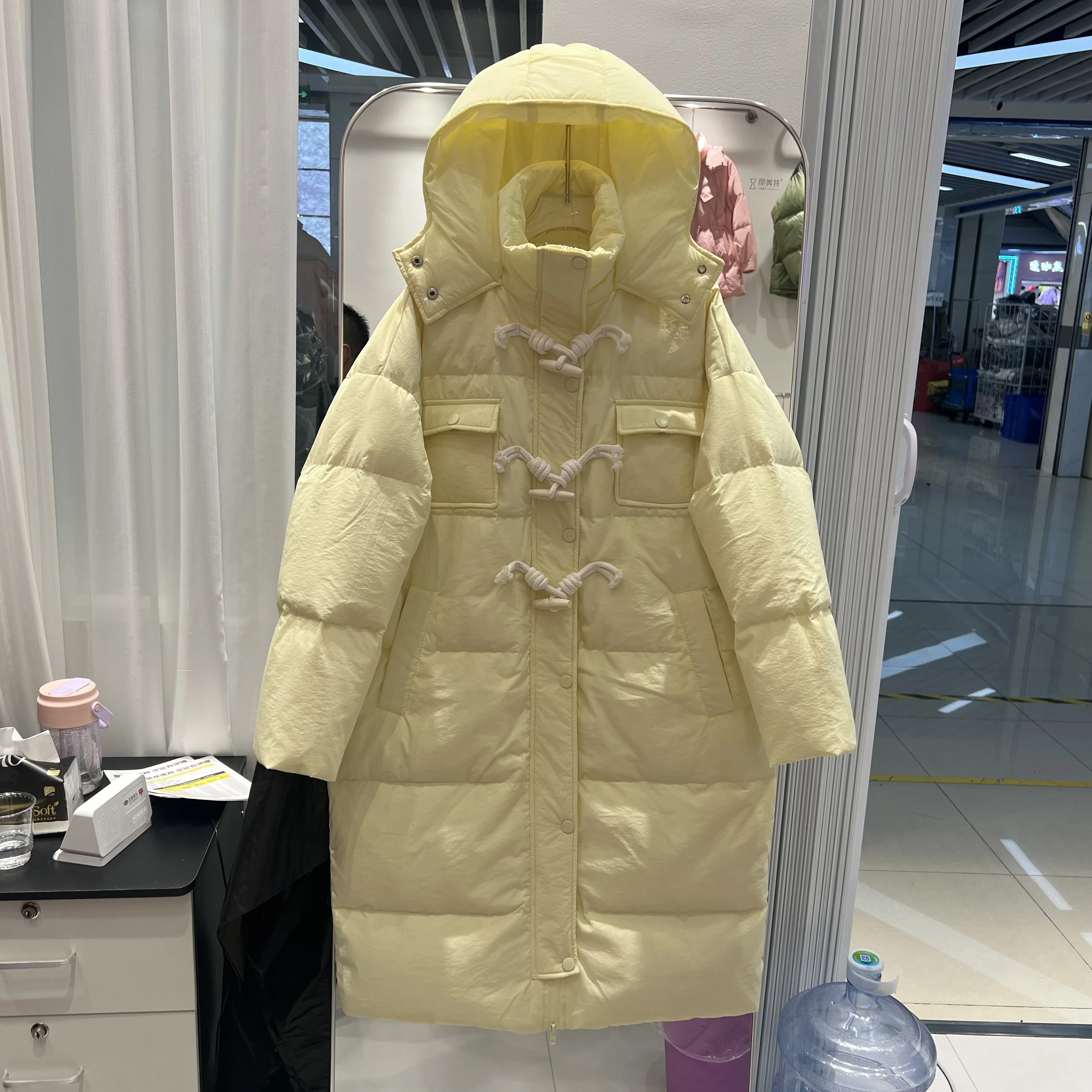 

Женский длинный пуховик с капюшоном, повседневное свободное теплое однотонное пальто на белом утином пуху, новинка зимы 2023, L574