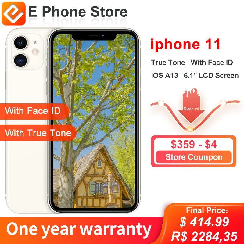 Разблокированный смартфон Apple iPhone 11 128 ГБ/64 ГБ iOS A13 с распознаванием лица камера 12