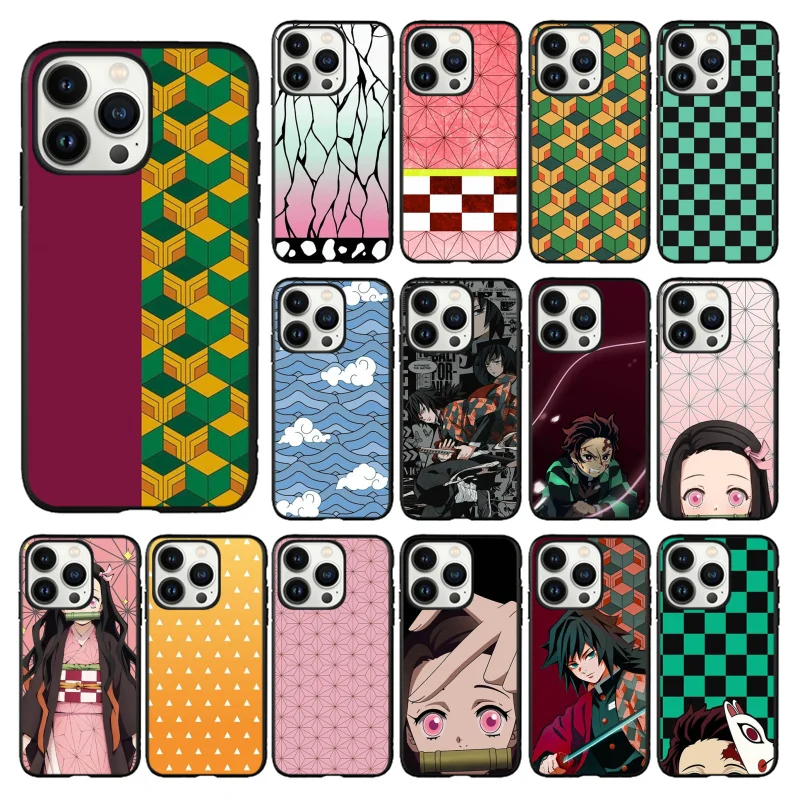 

Demon Slayer Kimetsu no Yaiba Design Phone Case for iPhone 14 13 12 11 Pro MAX X XS Max XR Mini SE 7 8 Plus Black Funda Coque
