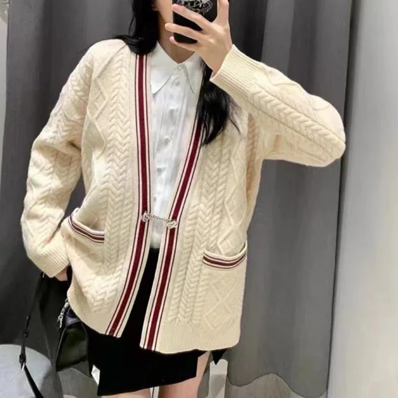 

Женский свободный свитер, универсальный кардиган контрастных цветов в студенческом стиле, Осень-зима 2022