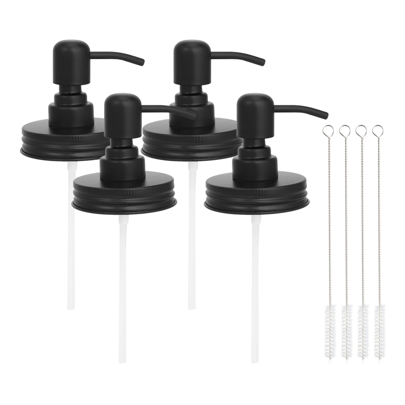 

4 Pack Mason Jar Soap Dispenser Lids with Pumps Lotion Soap Dispenser Lids for 16 Oz 4 Cleaner Brushes Included Black