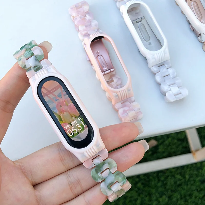 Strap For Xiaomi Mi Band 7 6 5 4 Wristband Fashion INS Amber Resin Bracelet For Miband 3 4 5 Watchband Replacement Correa Strap