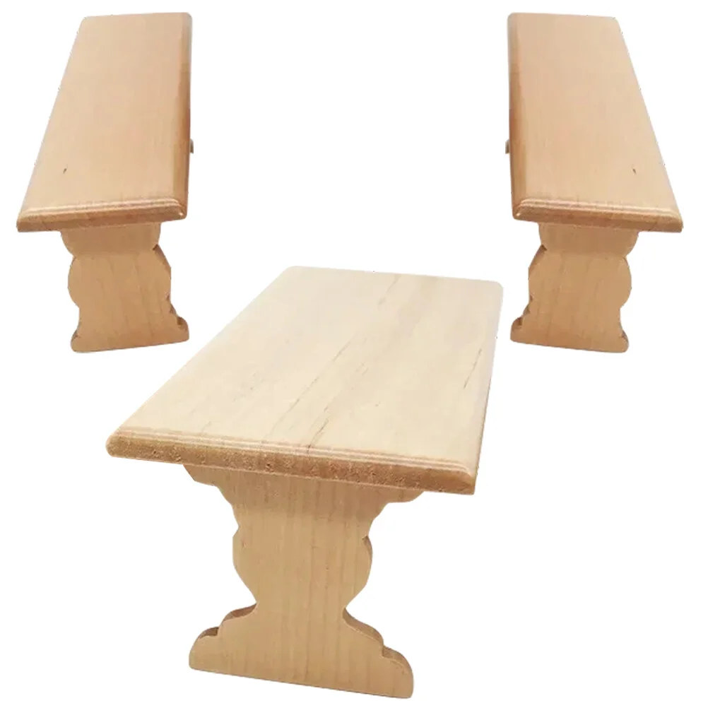

Dining Table Chairs Kids Pretend Play Toy Mini House Decor Bench Miniature Model Dolly Furniture Tiny Decors