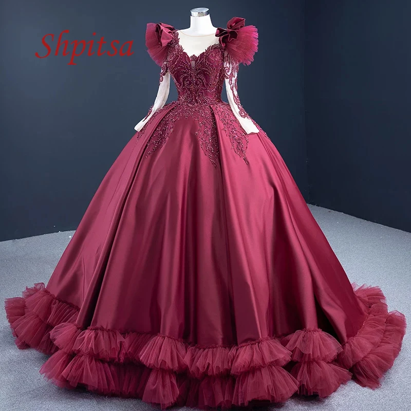 

Burgundy Luxury Quinceanera Dresses Plus Size Ball Gown Masquerade Princess Girl Sequin Long Sweet 16 Prom Dresses for 15 Years