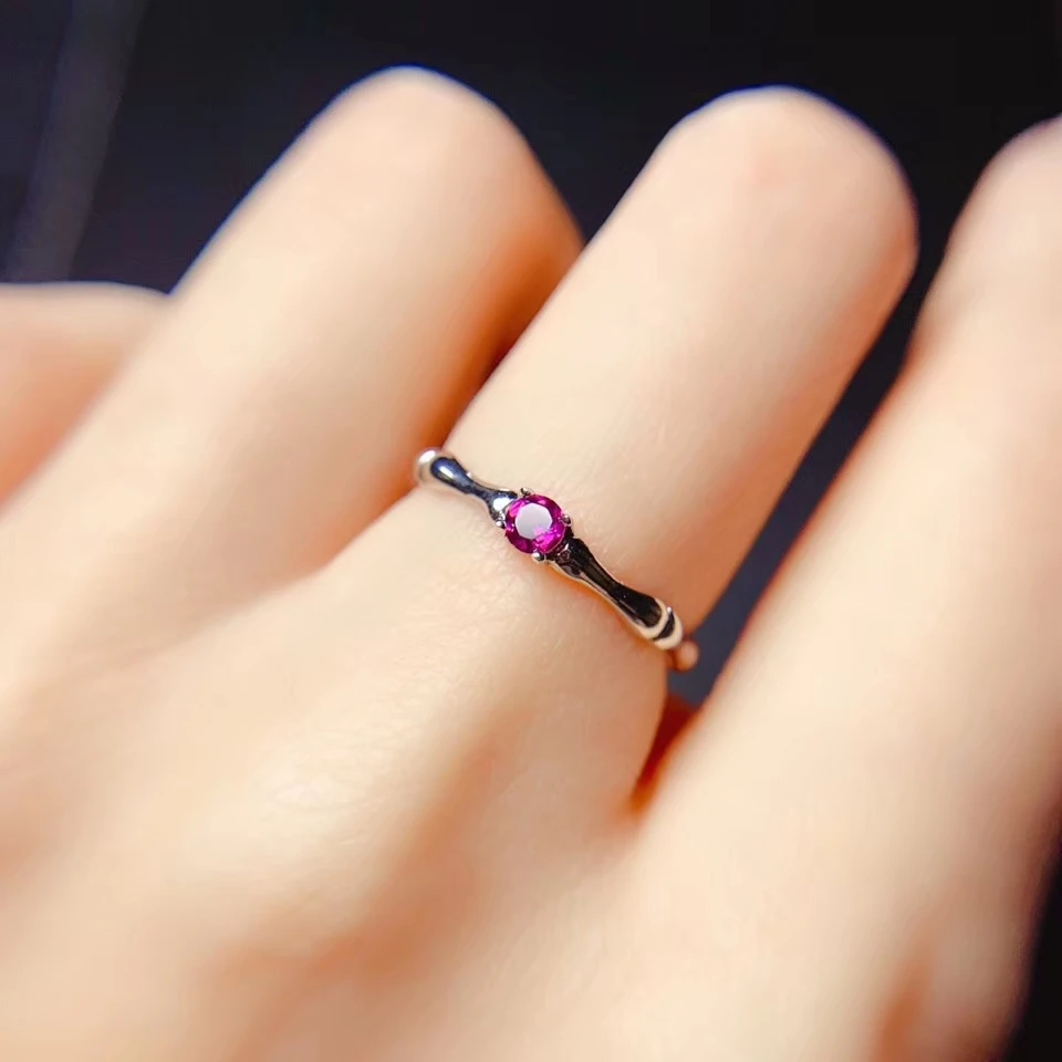 CoLife Jewelry Simple 925 Silver Gemstone Ring 3mm Natural Garnet Emerald Daily Wear Gift for Woman |