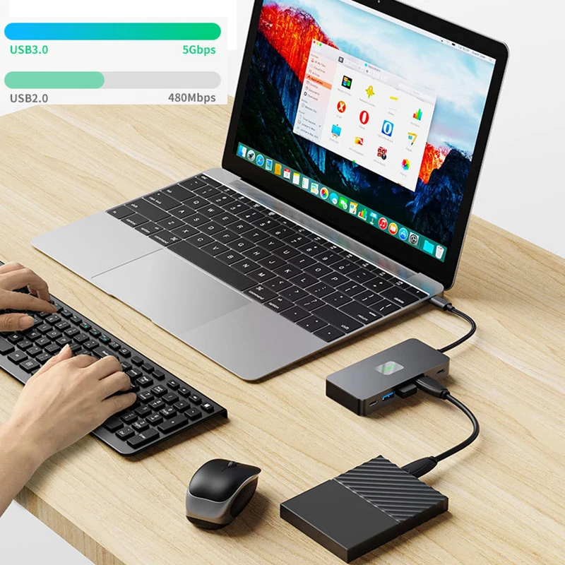 Фото USB C-концентратор, 4K, переключатель управления, 3 монитора, преобразователь синхронного дисплея, 4 порта, USB-диск типа C, адаптер расширения PD 100 Вт, зарядная док-станция №3