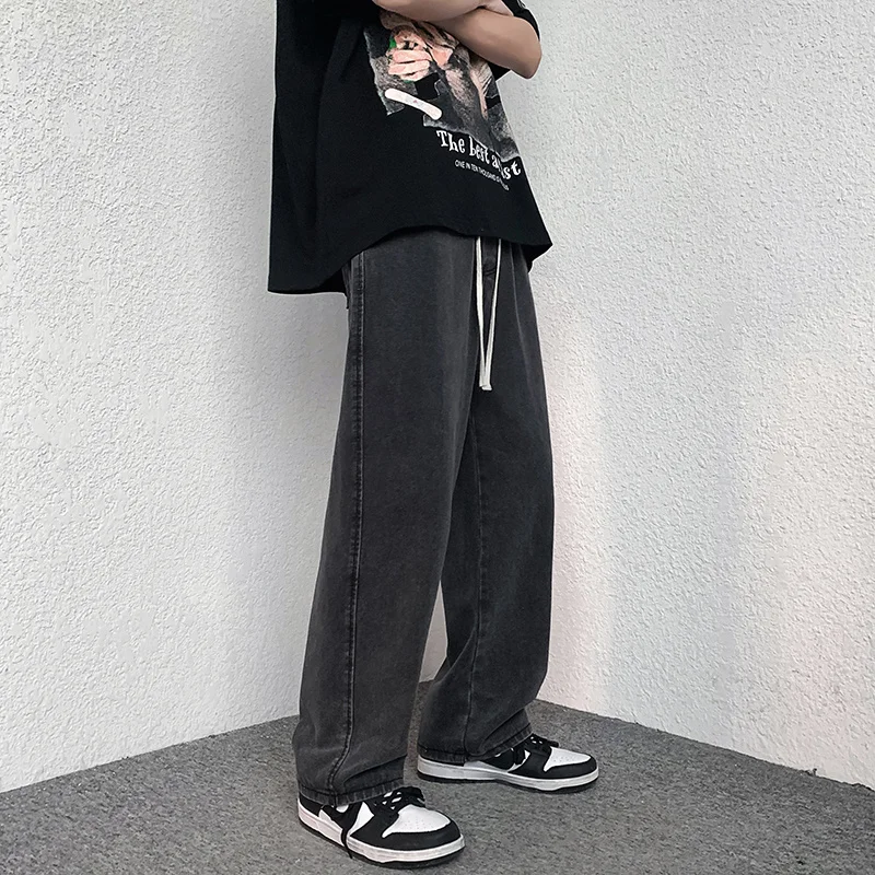 Blue Black Drawstring Baggy Jeans Men Fashion Casual Wide Leg Jeans Men Streetwear Loose Hip Hop Straight  Denim Pants Men M-5XL