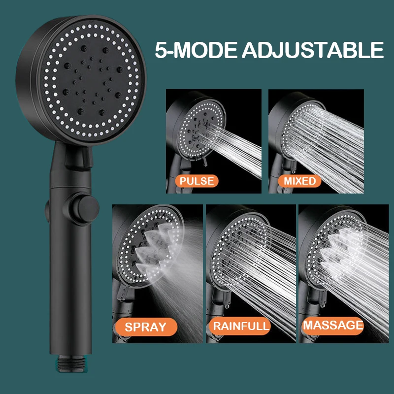 

5 Modes Water Saving Shower Head Adjustable High Pressure Shower One-key Stop Water Massage Eco Shower Bathroom Accessories