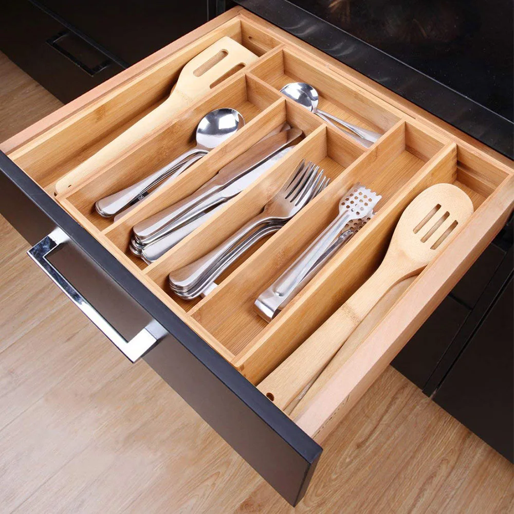 

Expandable Bamboo Cutlery Drawer Storage Box 7 gr-id Partitioned Drawer Type Organizer for Organizer Box Kitchen Drawer Dropship