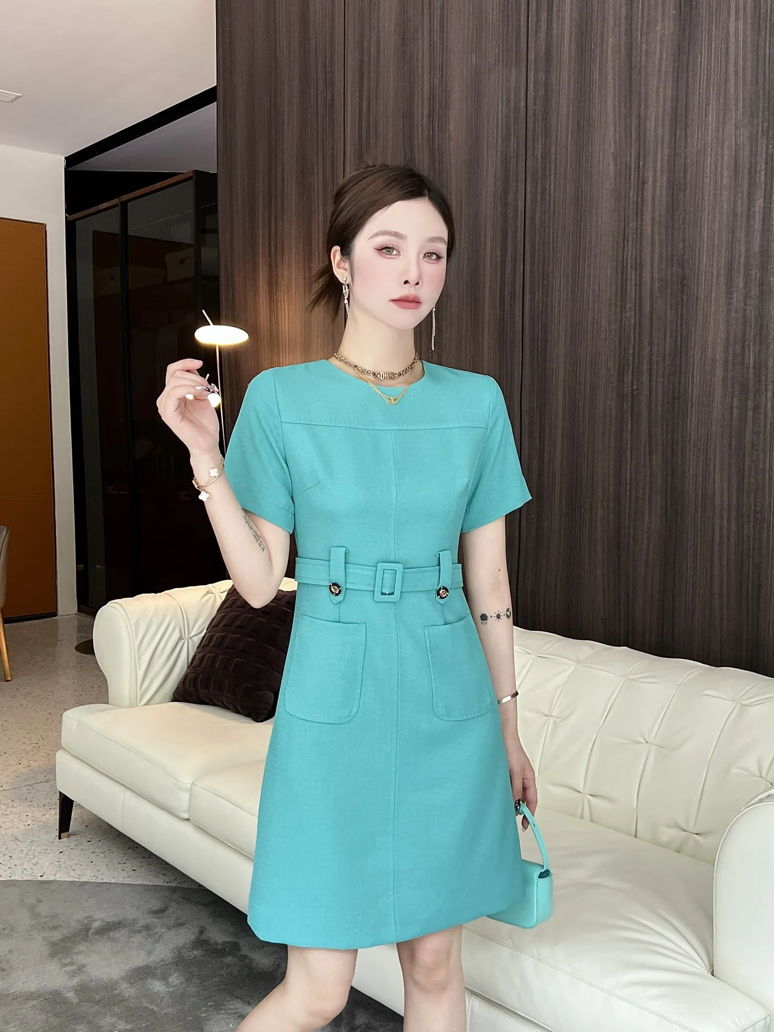 2023 Spring/Summer Fashion New Women's Clothing Beaded Short-Sleeved Dress 0704