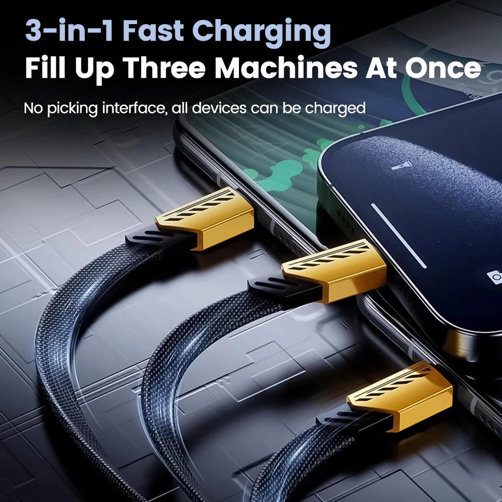 Кабель для быстрой зарядки и передачи данных 6 А 3 в 1