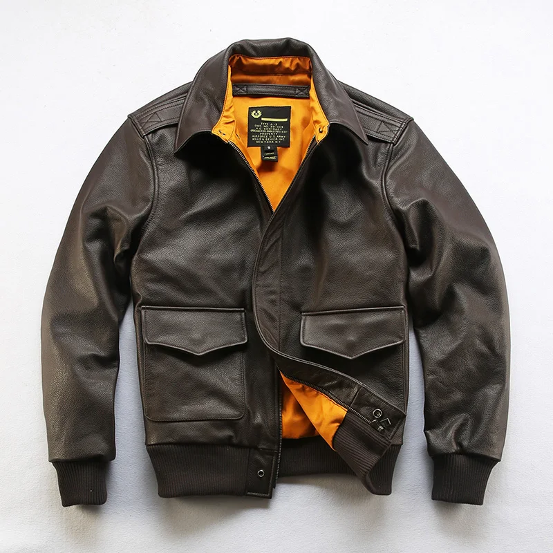 

A2 Pilot Genuine Leather Jacket Vintage Lapel Men's Short Cowhide Coats Dermis Clothings