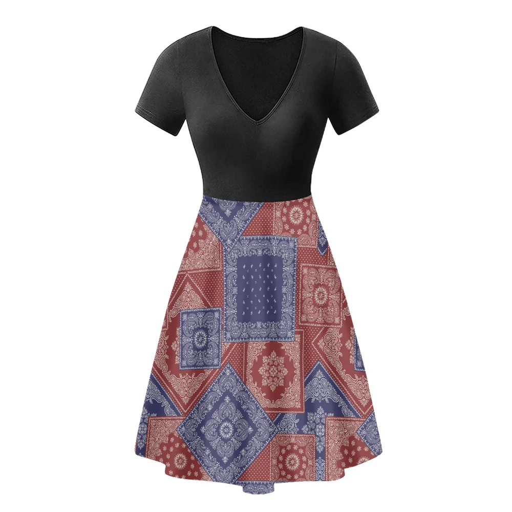 Платье-туника средней длины с V-образным вырезом и коротким рукавом | Женская