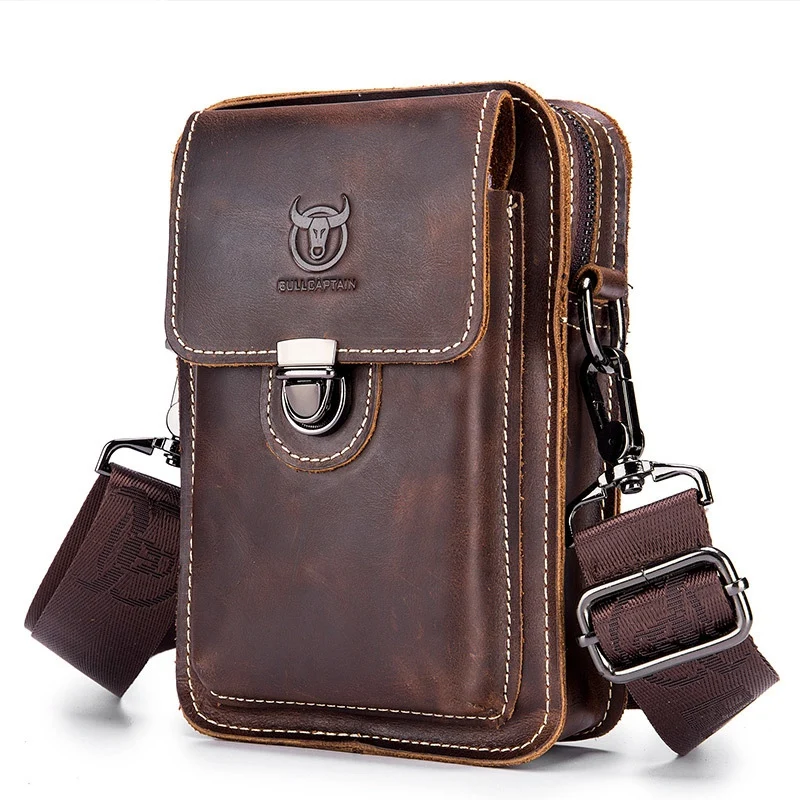 

Crazy Horse Leather Male Waist Pack Phone Pouch Bags Waist Bag Men's Small Chest Shoulder Belt Bag Back Pack