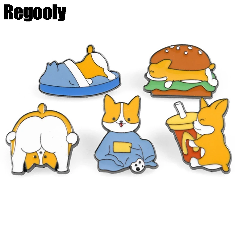 

Corgi dogs cartoon animals Metal Enamel Brooches and Pins for Lapel Pin Backpack Badge Gifts Collar Jewelry