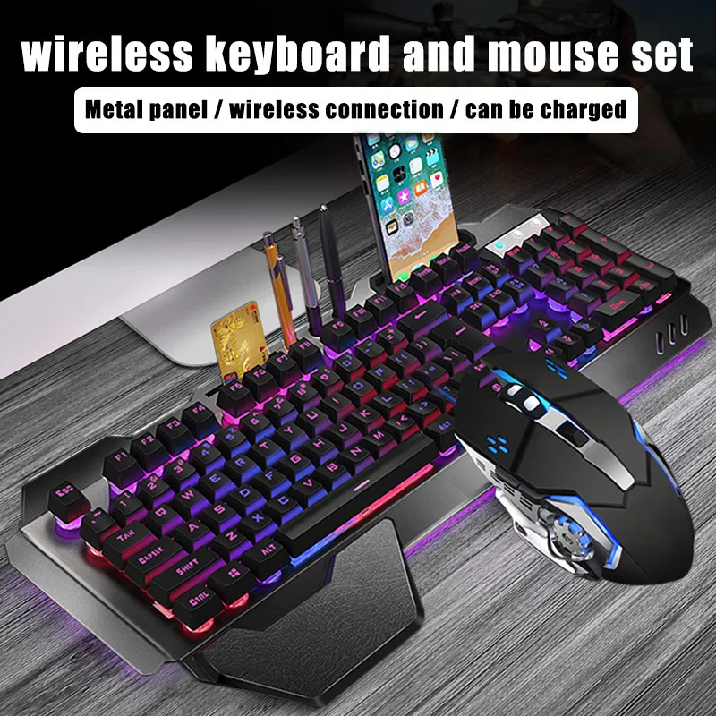K680 Wireless Gaming Keyboard and Mouse Set Rechargeable Backlit Mechanical 2.4G Black/white LED Keyboard and Mouse Combination