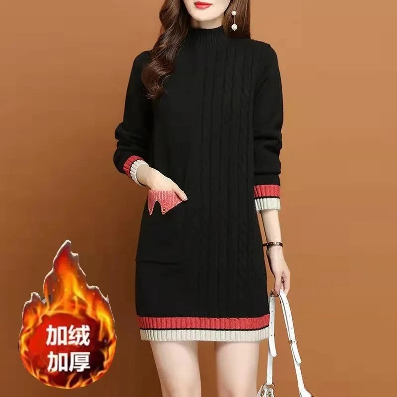 Длинные плюшевые теплые вязаные свитера женские осенне-зимние пуловеры и