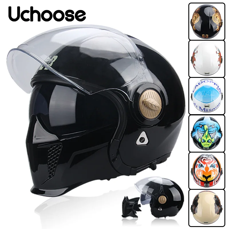 

Double Mirror Retro Helmet Samurai Combination Helmet Motorcycle Detachable Half Helmet ABS Free Gift Full Face Helmet