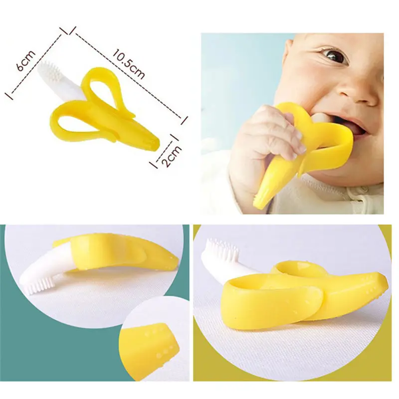 Baby Silicone Training Toothbrush BPA Free Banana Shape Safe Toddle Teether Chew Toys Teething Ring Gift Infant Baby Chewing