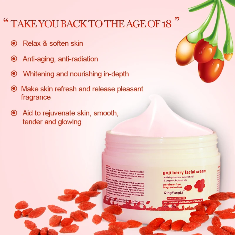 1pcs 100g Goji Berry Face Cream Skin Regeneration Anti-Wrinkle Moisturizing Remove Spots Skin Whitening Face Cream Free Shipping