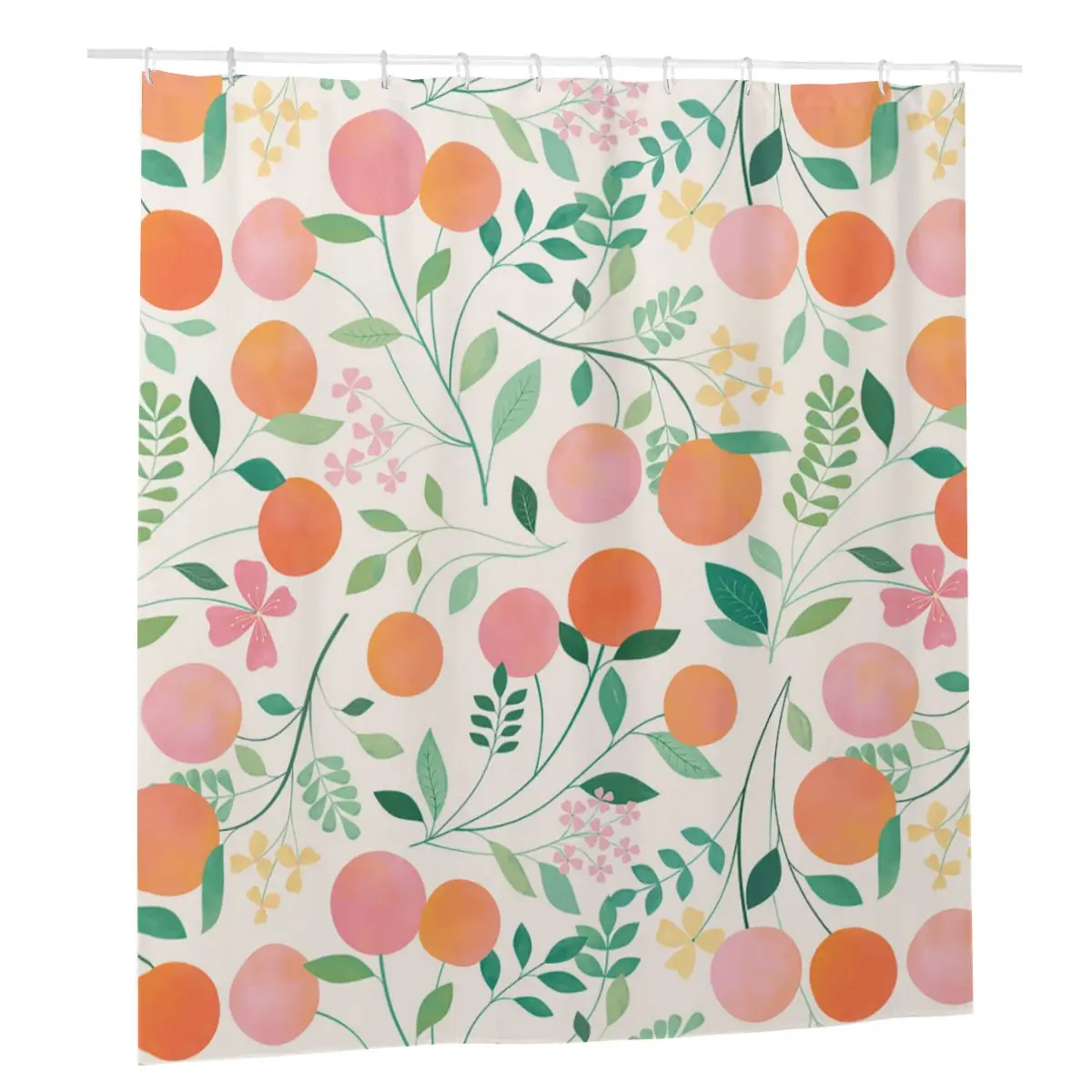 

Flower Green Leaves Peach Bathroom Shower Curtains Cute Fruit Gift Curtains with 12pcs Hooks