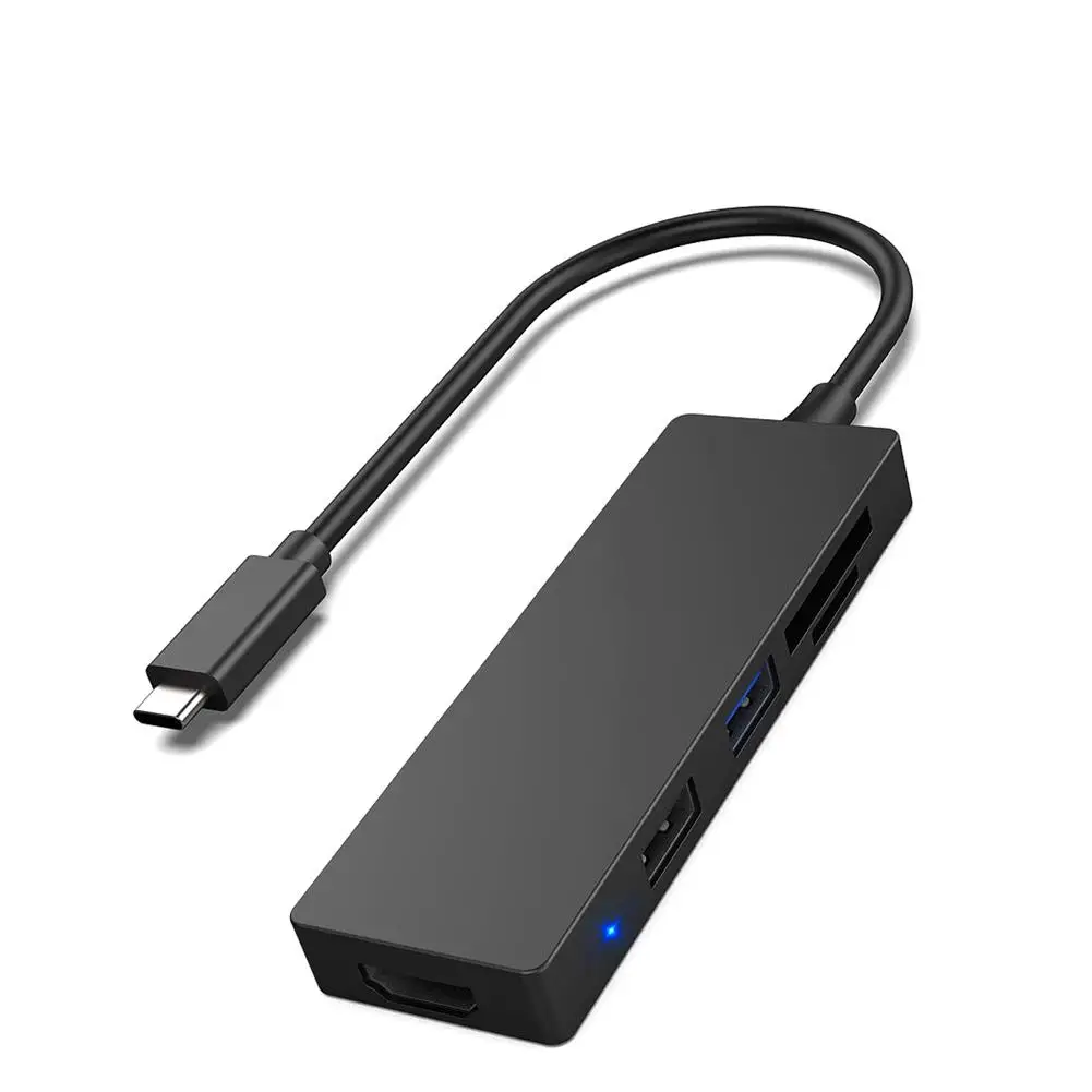 

Usb-концентратор 5-в-1 с Type-C на HDMI-совместимый адаптер 4K с несколькими портами Usb2.0/3,0 C совместимый с кардридером