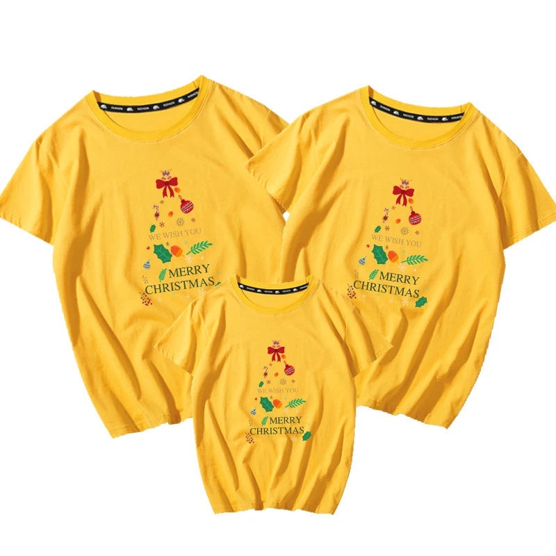 

Cute 1Piece O-neck Collar T-shirt Mom Dad Kids Christmas Tree Print Short Sleeve High Quality Summer Family Matching Outfits