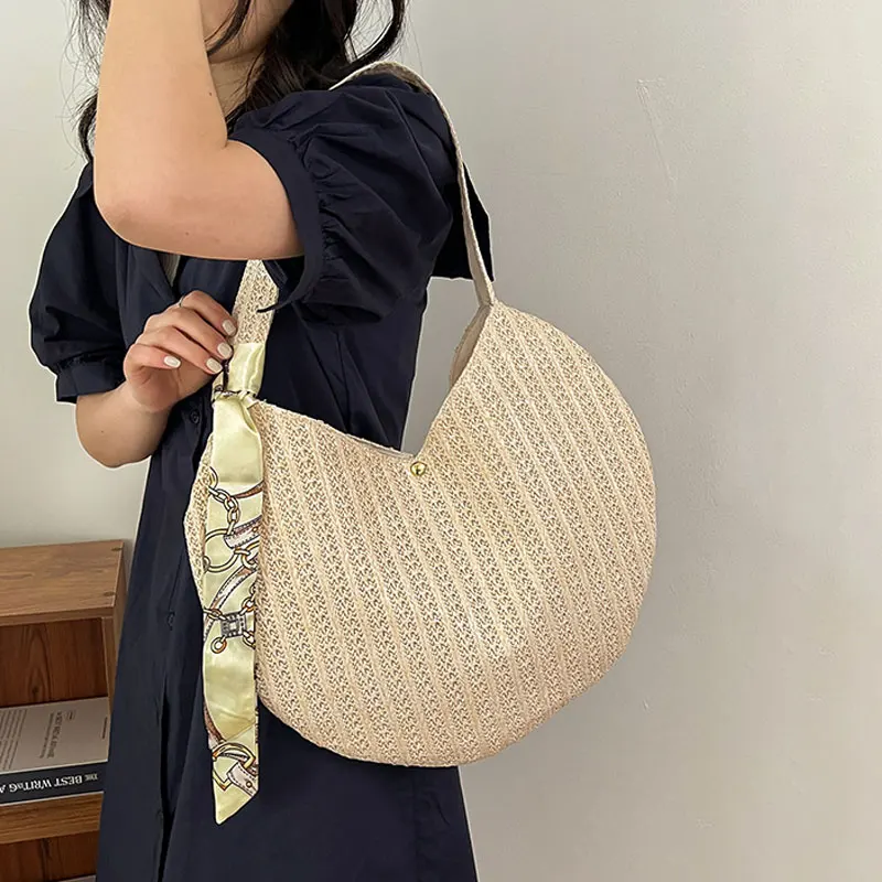 New Fashion Elegant Ladies Straw Woven Handbag Women Holiday Beach Casual Tote Top-Handle Bags Fashion Retro Shoulder Bags