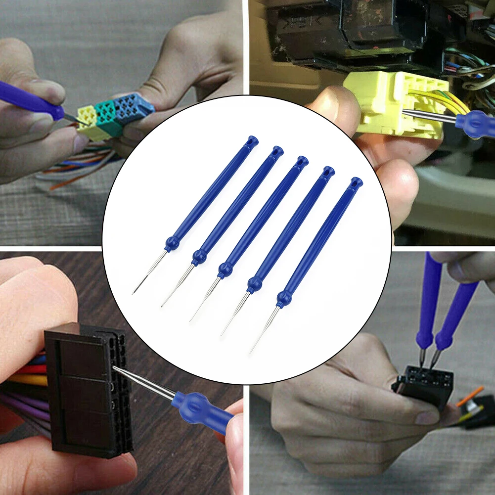 

5PCS Car Auto Wiring Harness Terminal Socket Plug Pin Removal Dismount Tool Kit Blue Stainless Steel Auto Tools