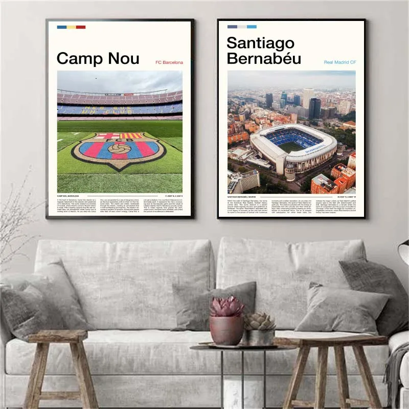 Фото Всемирно известный футбольный стадион Camp Nou Bernabeu Etihad Stadium Old Trafford Stadium Poster Холст Картины Настенное искусство Домашний декор №4