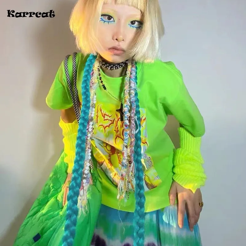Фото Karrcat Y2k Эстетическая футболка 2000s Harajuku E-girls, футболка с коротким рукавом, металлические Топы в стиле интернет-шик, в стиле панк, торговый центр... №1