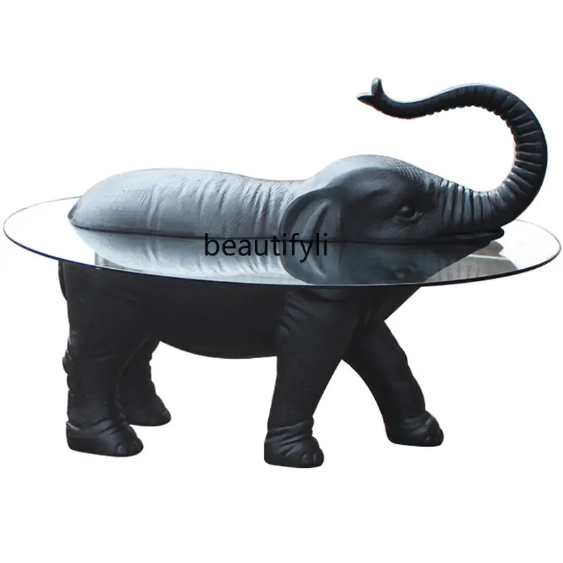 

Минималистичный креативный круглый чайный столик в виде слона в форме животного для гостиной, стол из закаленного стекла в сборе