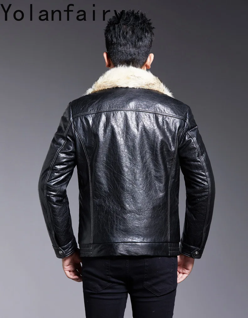 YOLANFAIRY мужская куртка из натуральной воловьей кожи с натуральным мехом волка